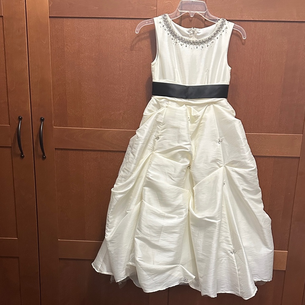 Chic Ivory Kids Dress with Black Sash